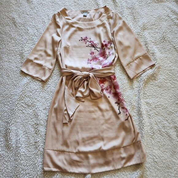 H&M Vintage Y2k Cream & Pink Cherry Blossom Dress Sz 6 Asian Inspired Feminine - Picture 1 of 8